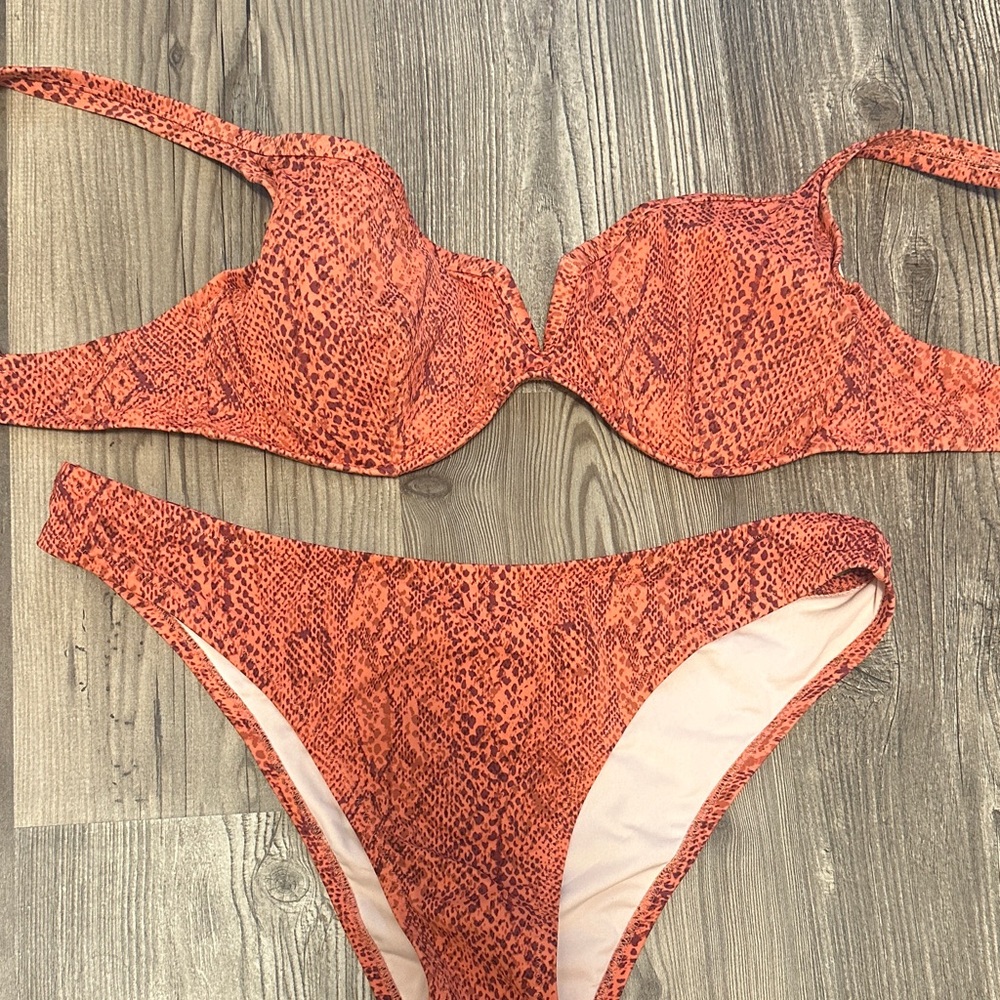 Shade & Shore Target Red Snakeskin Bikini Set